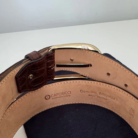 Caporicci genuine real alligator 🐊 Brown Belt with Gold Buckle. 🇮🇹